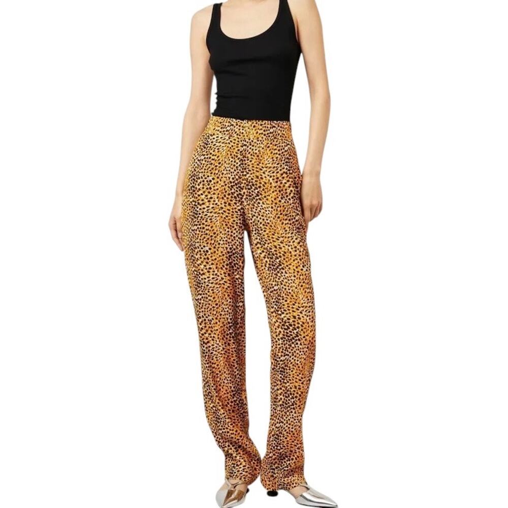 GANNI Marigold Orange Graphic Floral Crepe Straight Leg Pants XXS 32 Scandi